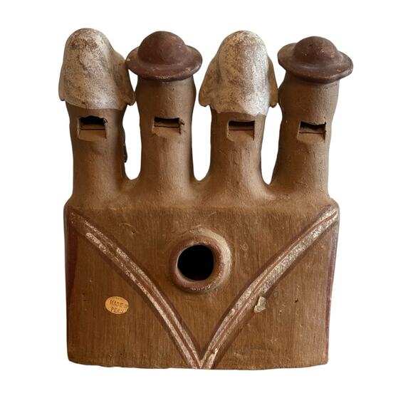 Peruvian Clay Figurine Four Musicians Flute Folk Art Inca Village Band Red Clay - Picture 2 of 8